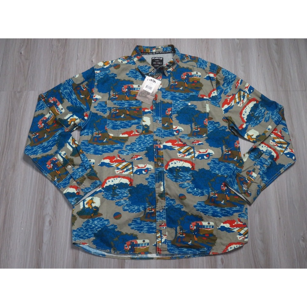KAVU Beckler Camp Spot Long Sleeve Shirt NWT Size XL Men AOP Button Up Flannel